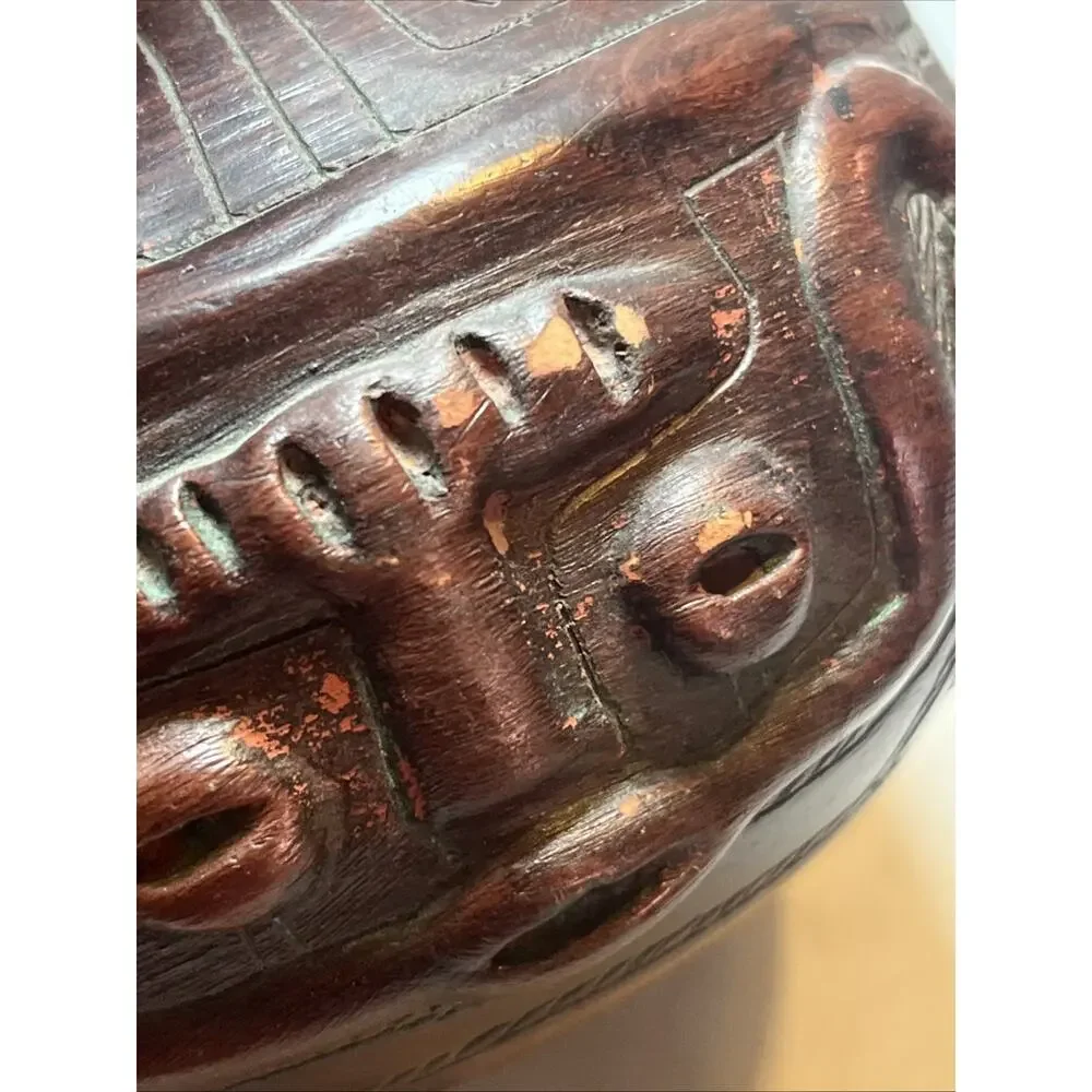 VTG Marajoara Terra Cotta Vessel Pot Brazil Red Clay Face Pottery 4.25